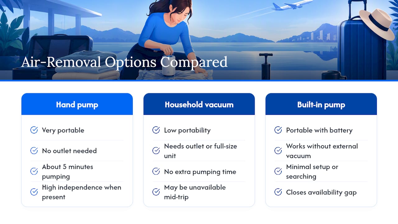 Comparison of three vacuum air-removal methods