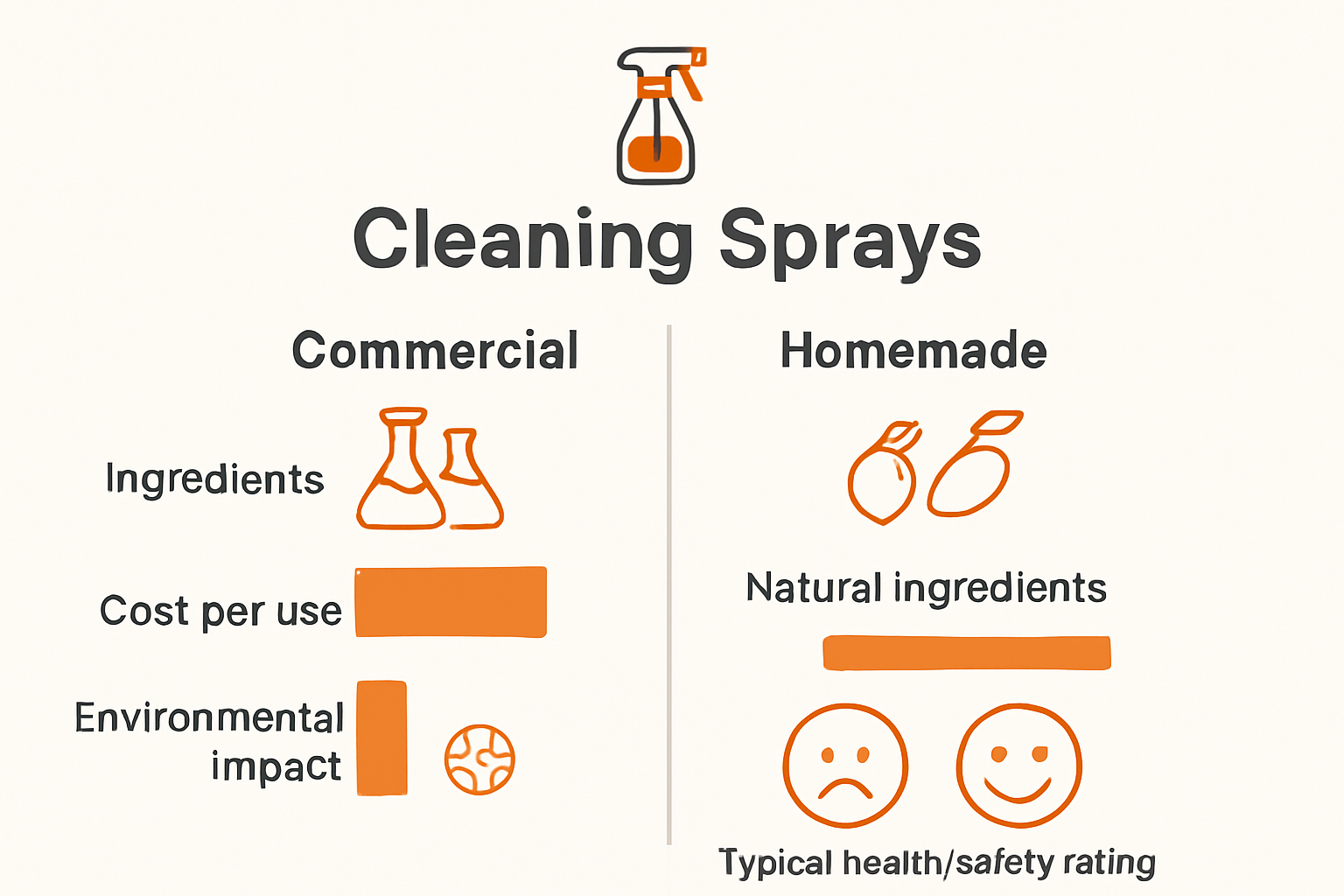 Comparație infografică între spray-urile de curățare comerciale și cele de casă