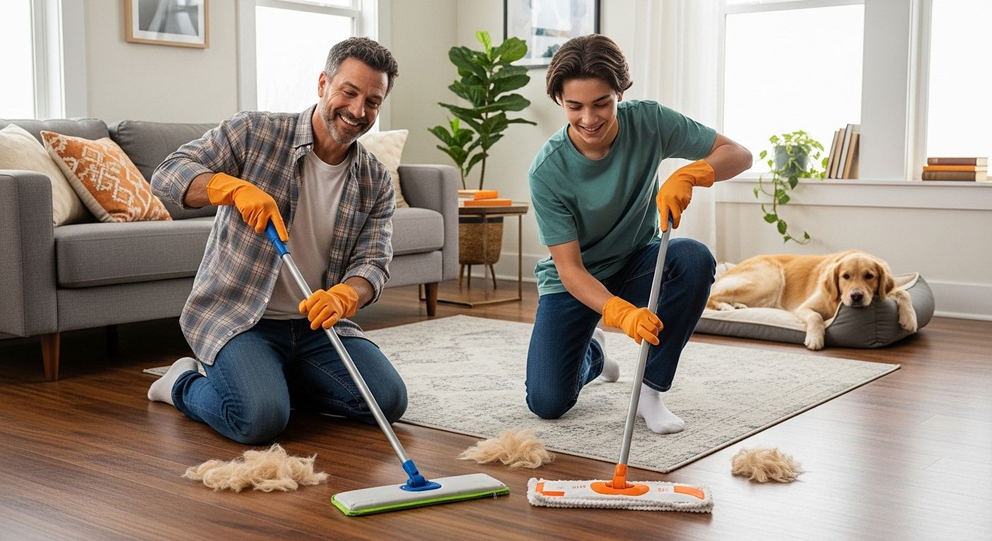 dog hair cleaning mop, family, hardwood floor