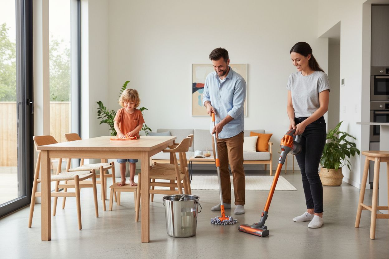 familie curățenie casă