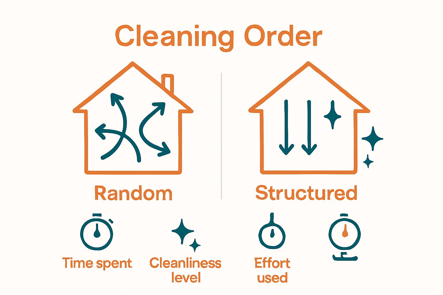 Comparison of random versus top-to-bottom cleaning efficiency