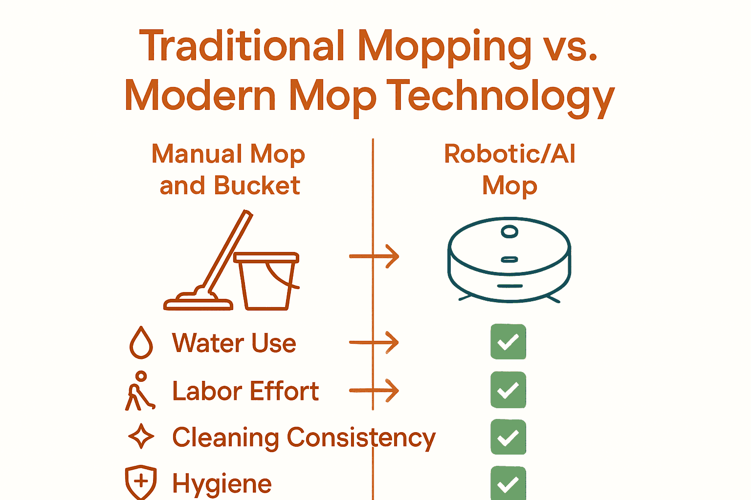 Infographic comparing traditional and modern mop technology features