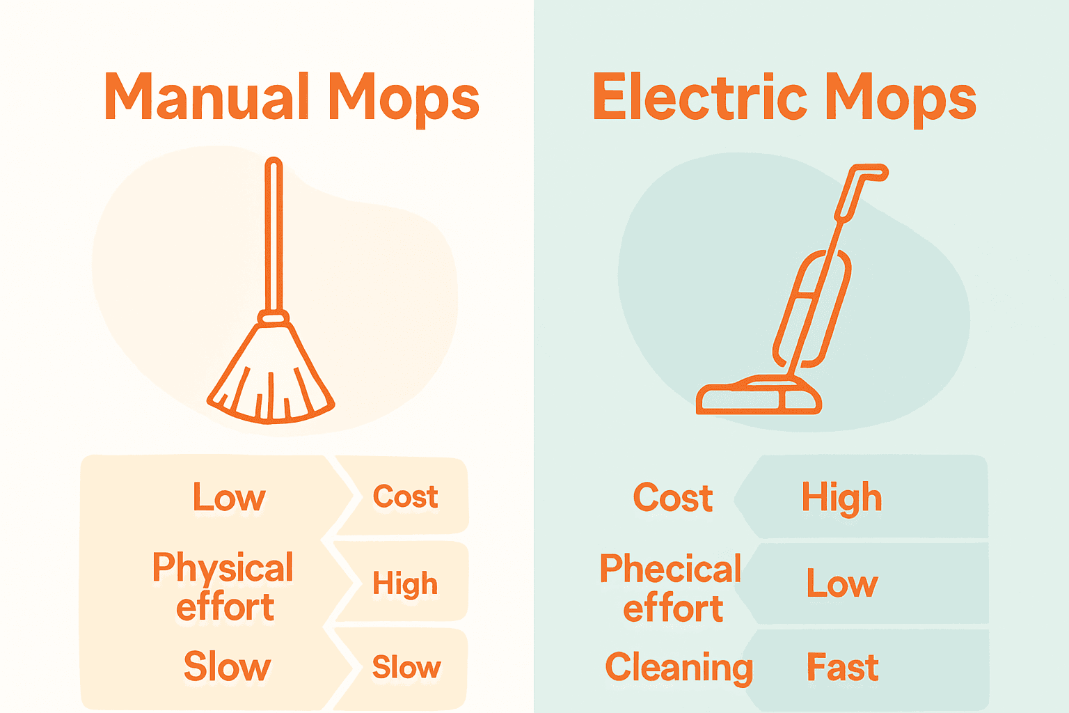 Infographic comparing manual and electric mop features