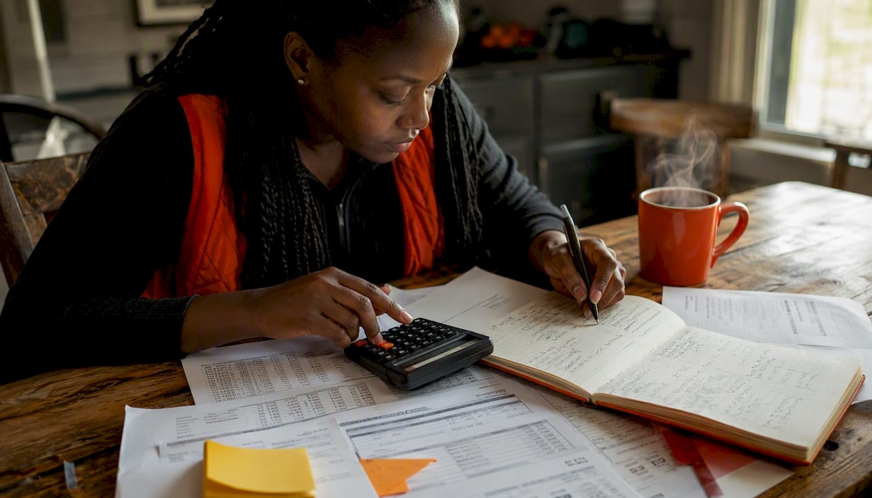Hands calculating motorcycle loan payments