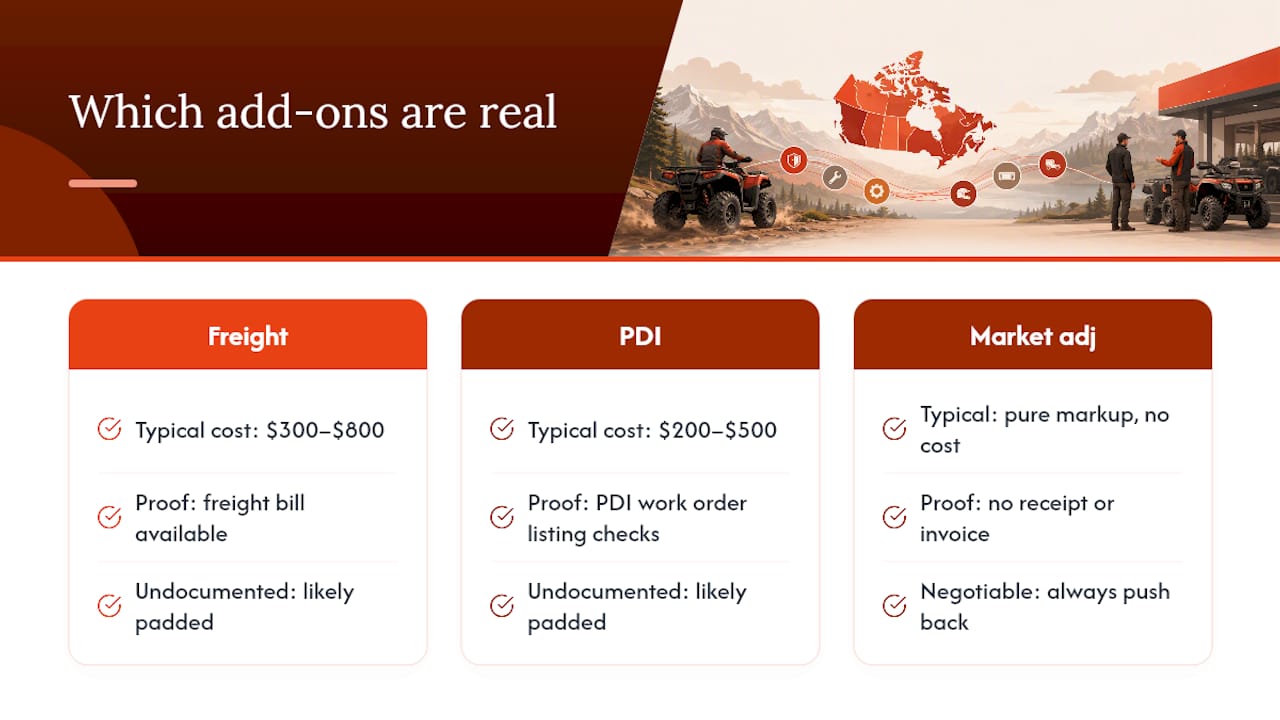 Comparison of ATV freight PDI and markup fees
