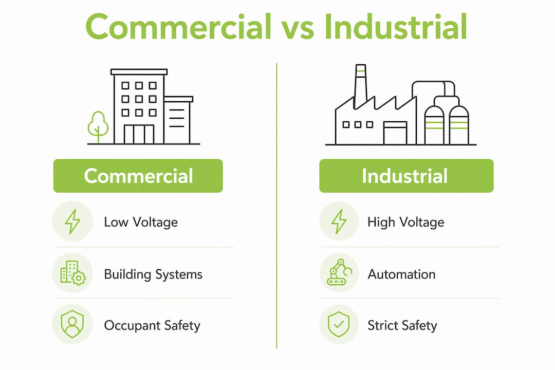 Infographic comparing commercial and industrial electricians