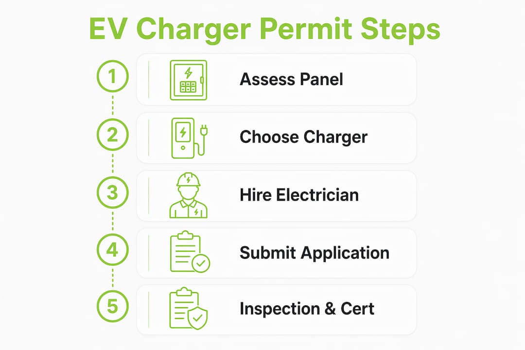 Infographic showing 5 steps of EV charger permit application