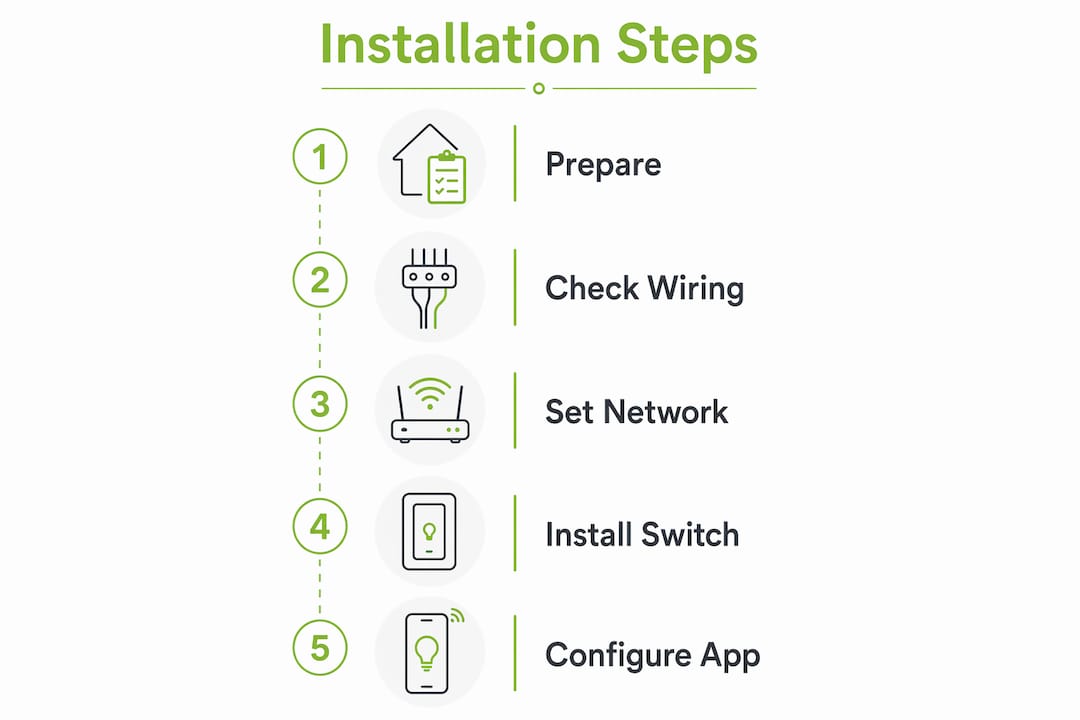 Infographic outlining smart lighting installation steps