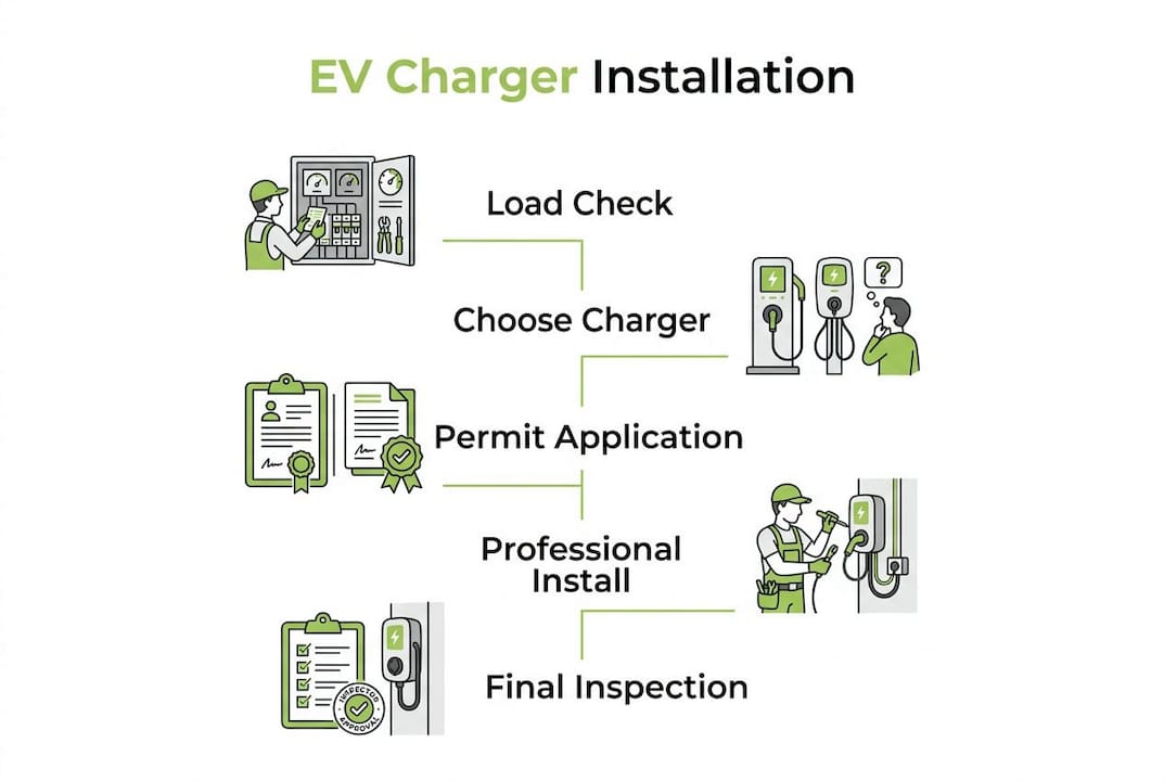 Infographic with 5 step EV charger installation process