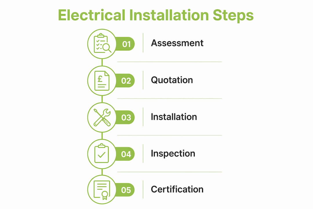 Infographic illustrating electrical installation process steps