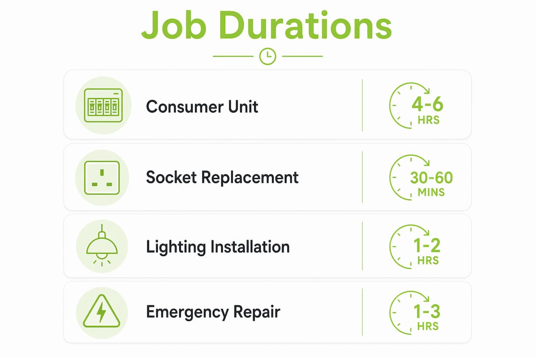 Infographic showing typical electrical job durations in Bristol