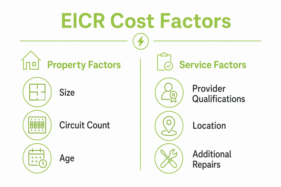Infographic comparing property and service factors for EICR cost