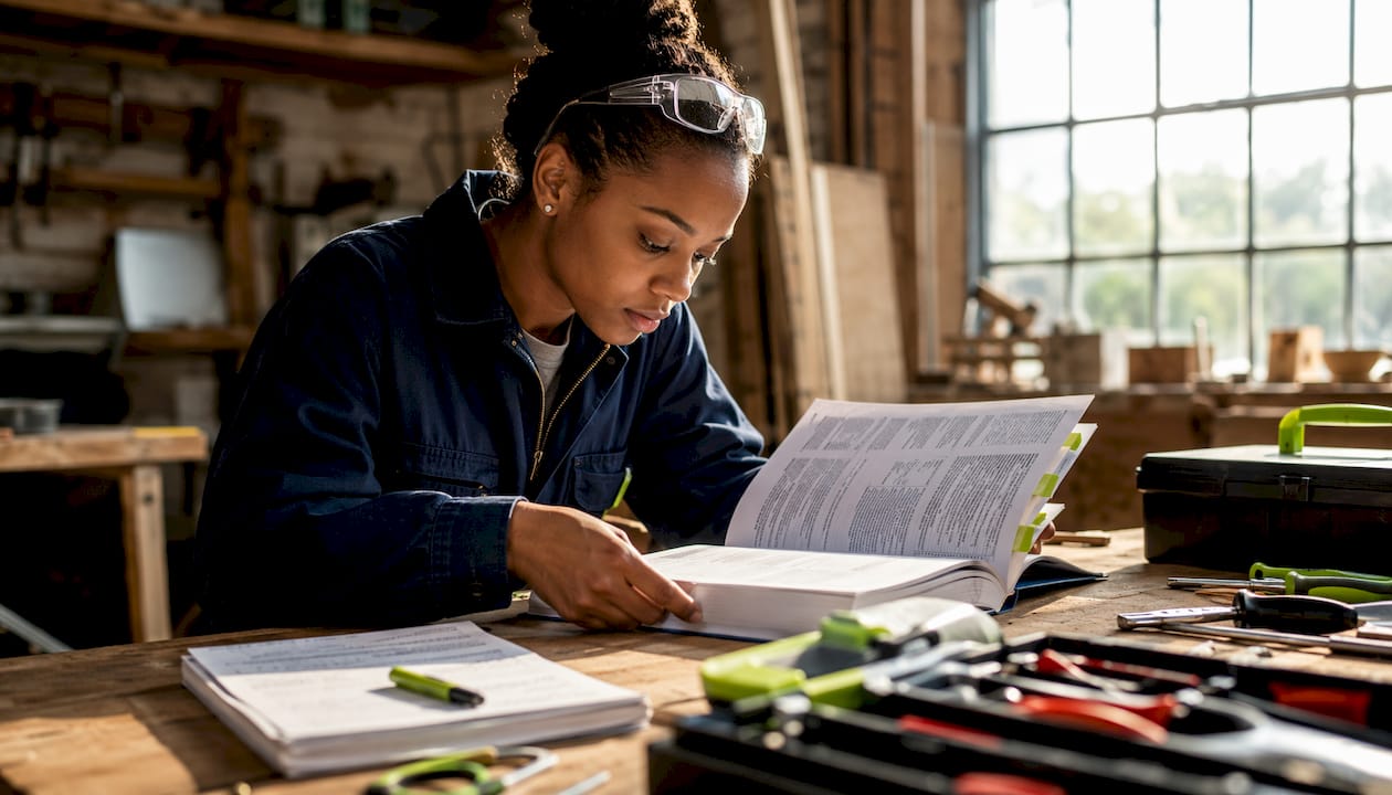 Electrician studying BS 7671 wiring regulations
