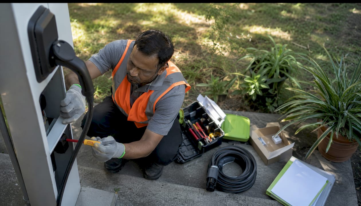Electrician performing practical EV charger installation