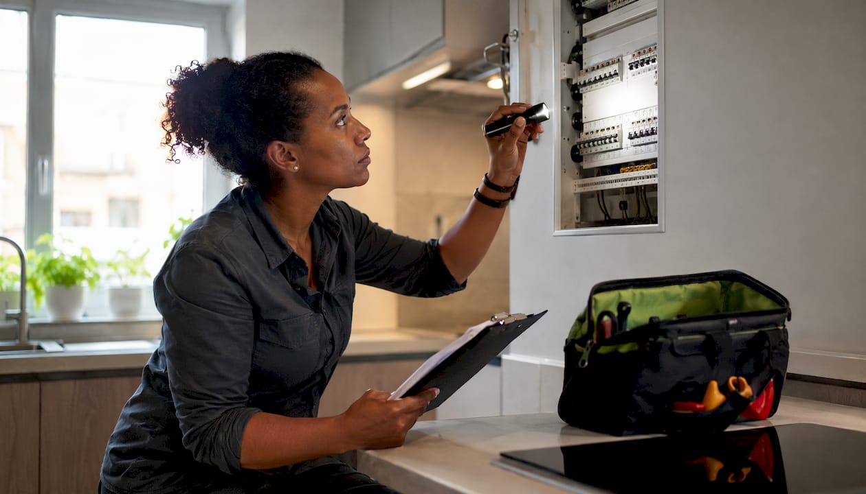 Electrician checking home consumer unit for EV charger