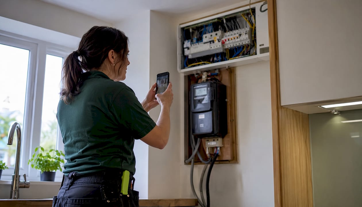 Installer documenting home electrical setup for quote