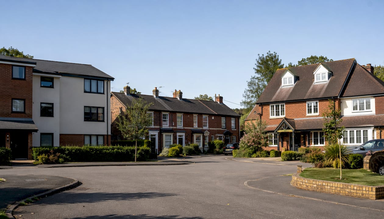 Diverse UK residential property sizes from above