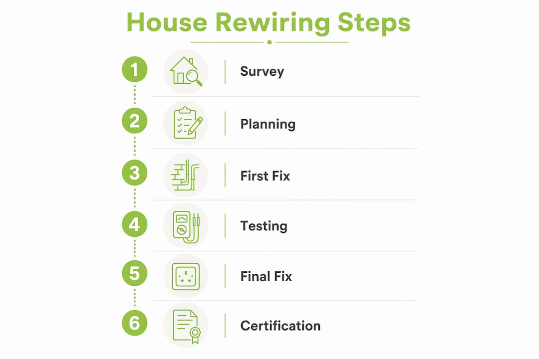 Infographic showing house rewiring process steps