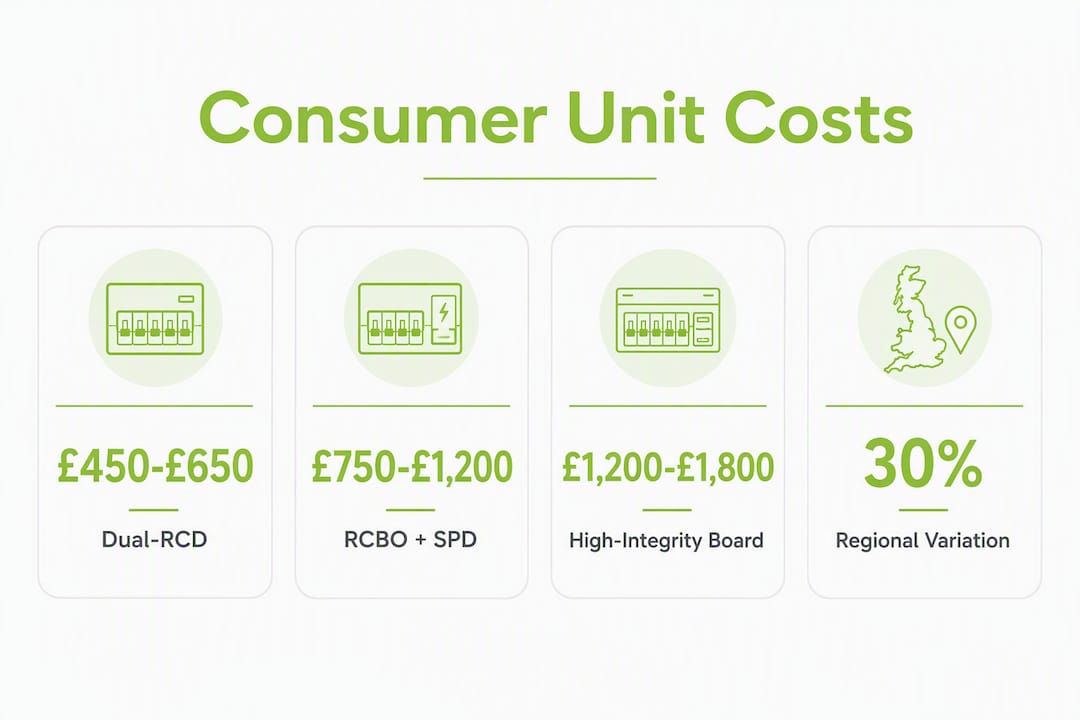Infographic showing consumer unit upgrade cost ranges