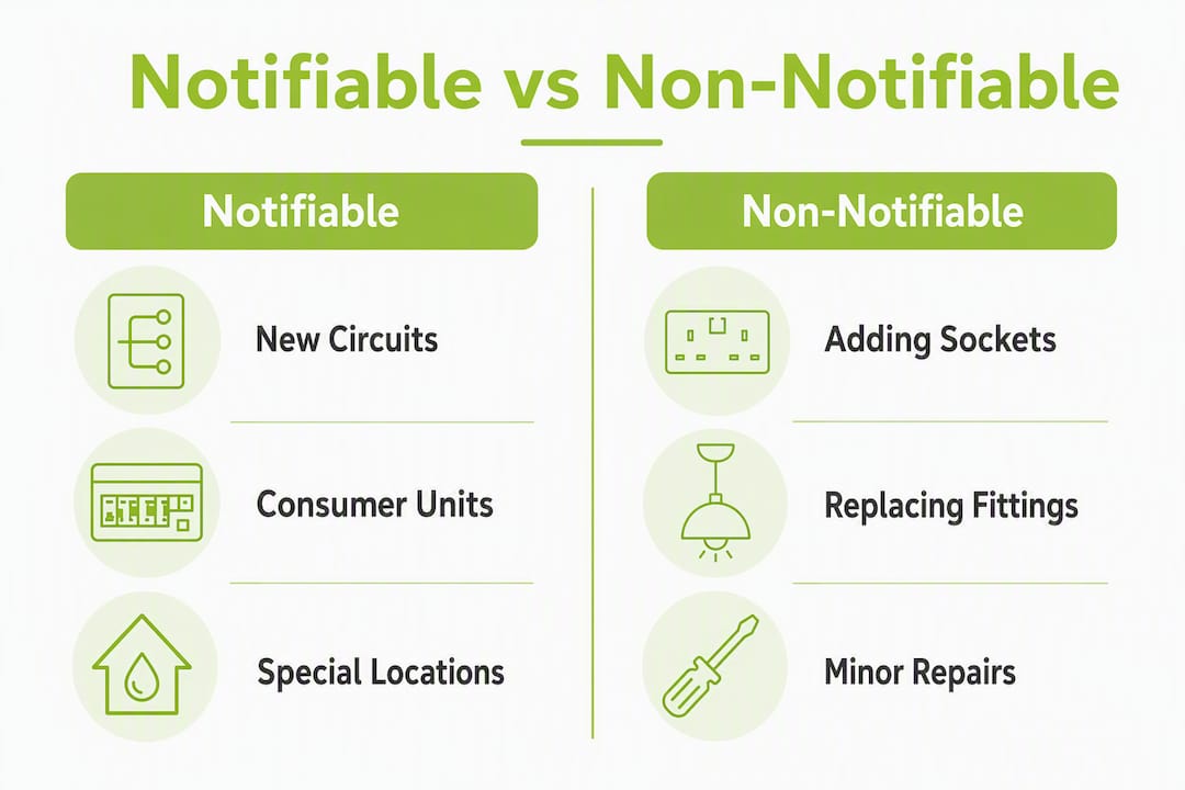 Infographic comparing notifiable and non-notifiable electrical jobs
