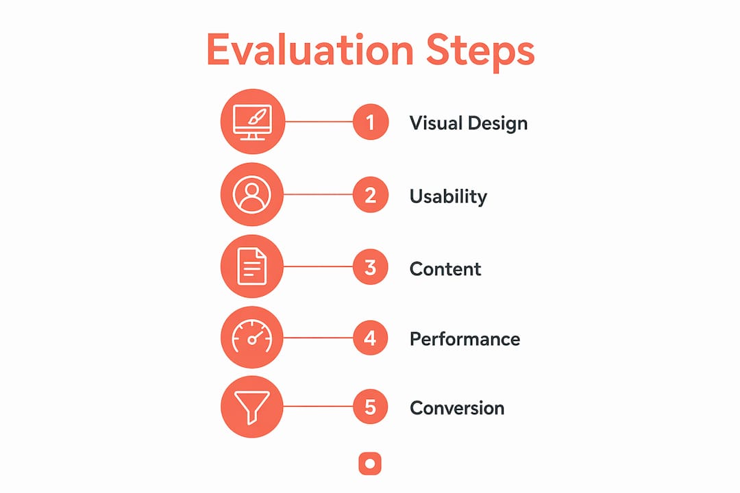 Infographic showing website design evaluation steps