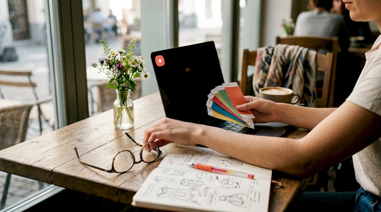 Designer’s hands evaluating website colors