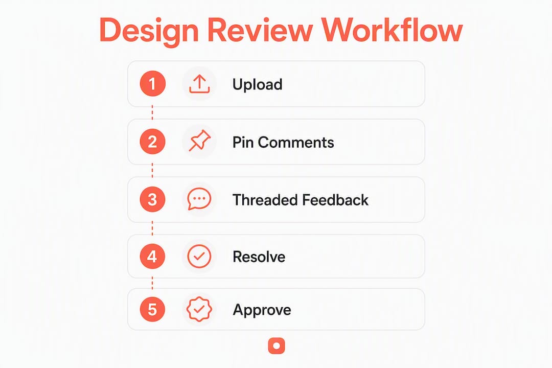 Infographic illustrating five-step design review workflow