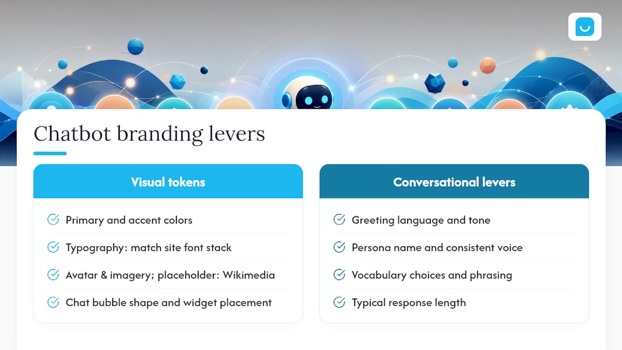 Diagram comparing chatbot visual tokens and conversational design levers