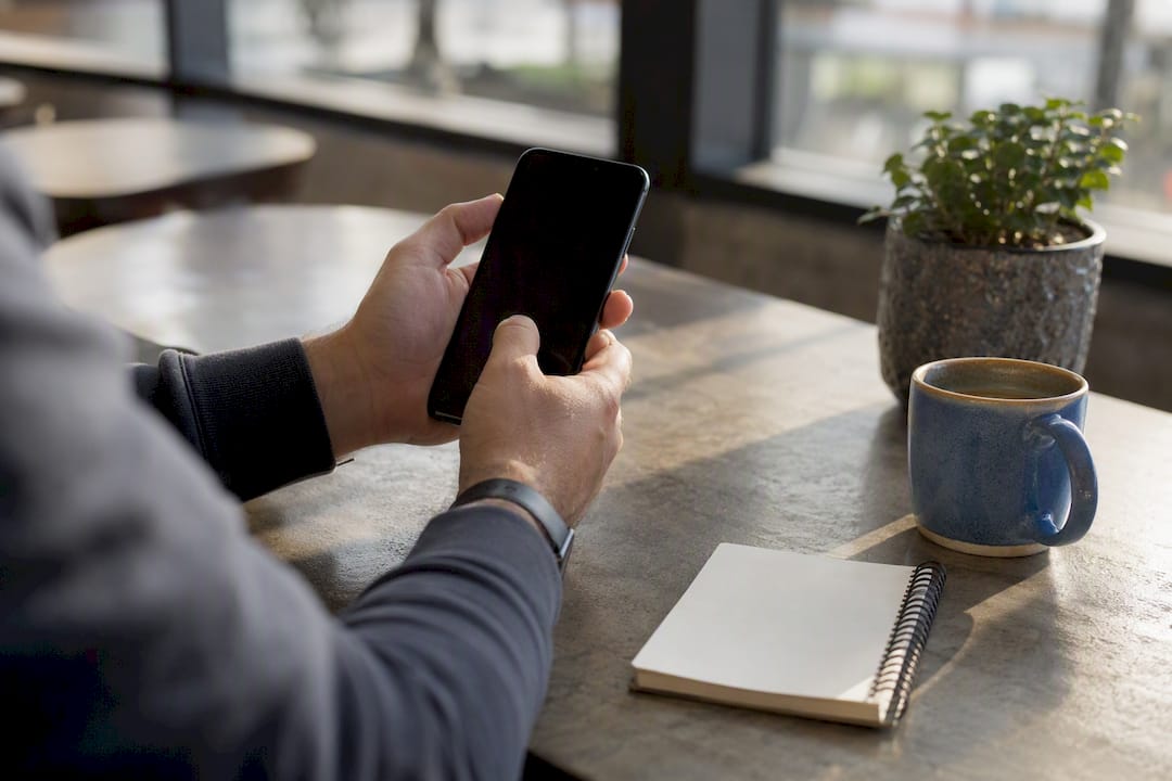 Hands testing chatbot on smartphone