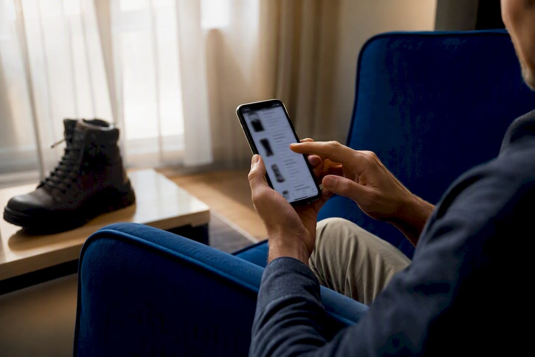 Hands scrolling ecommerce product list on phone