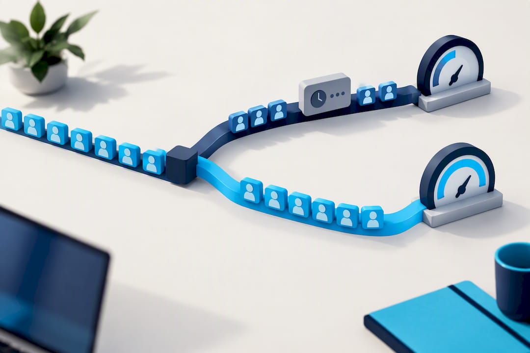Isometric illustration of split chatbot test