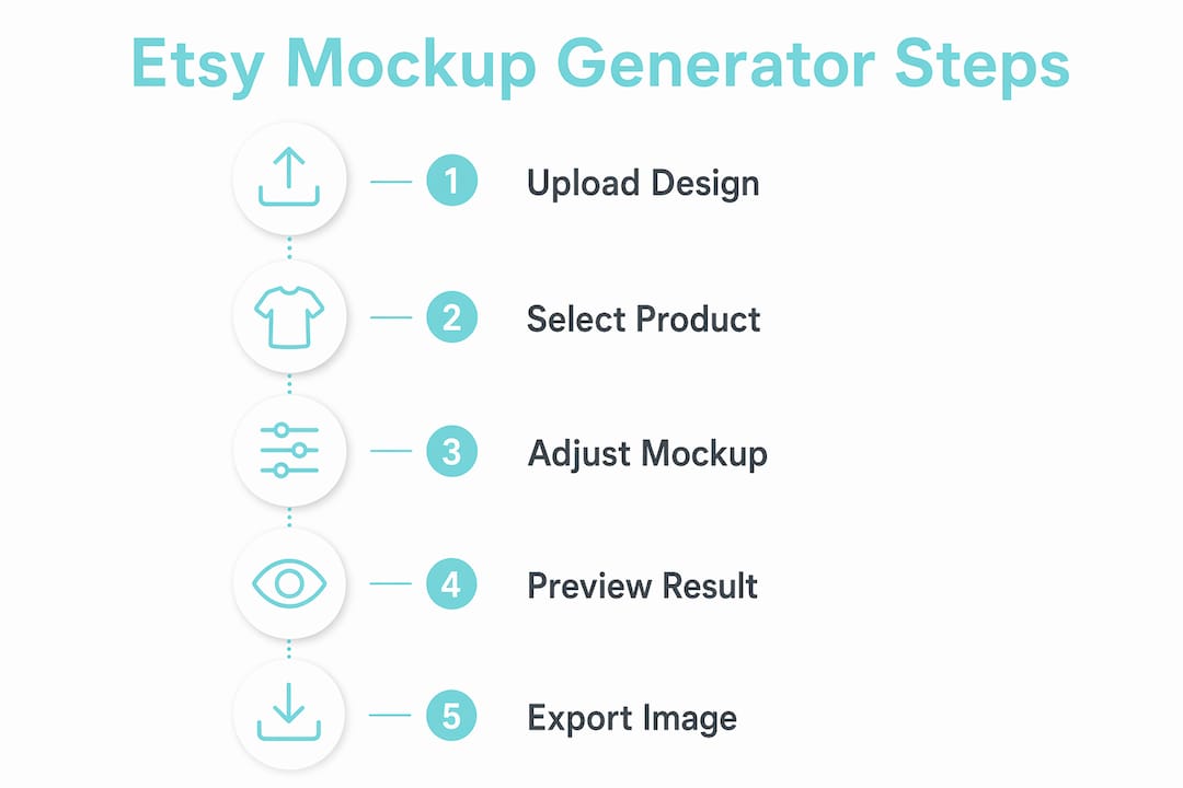 Infographic showing key steps to use Etsy mockup generator