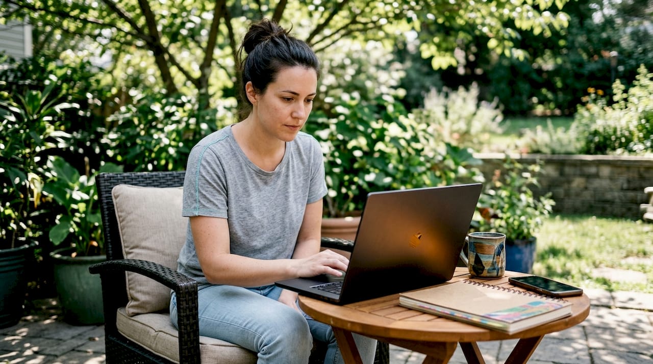 Etsy seller working on mockup generator at laptop