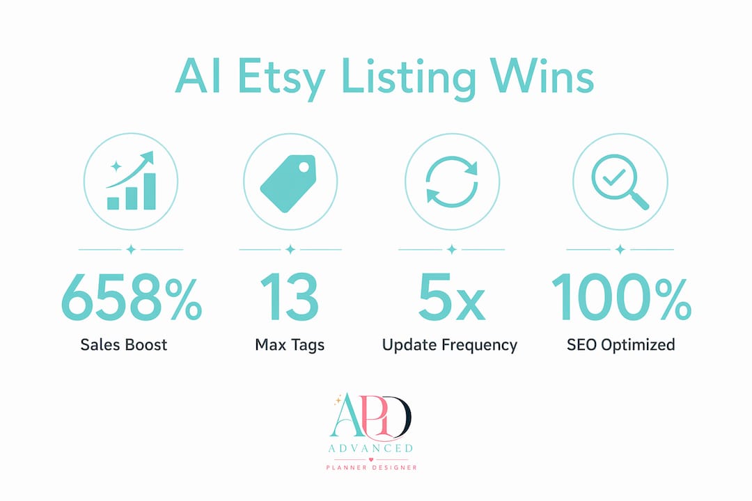 Infographic showing key AI Etsy listing statistics