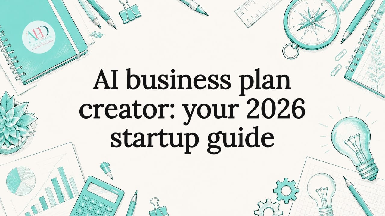 Decorative title card illustration with business tools