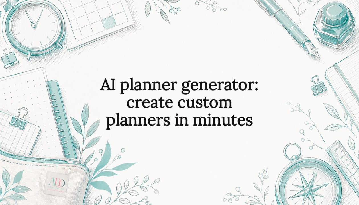 Decorative title card with planner tools and botanicals