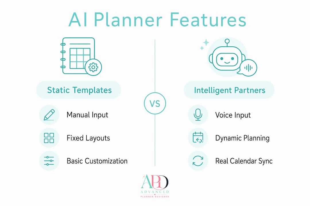 Infographic comparing static templates and intelligent planner features