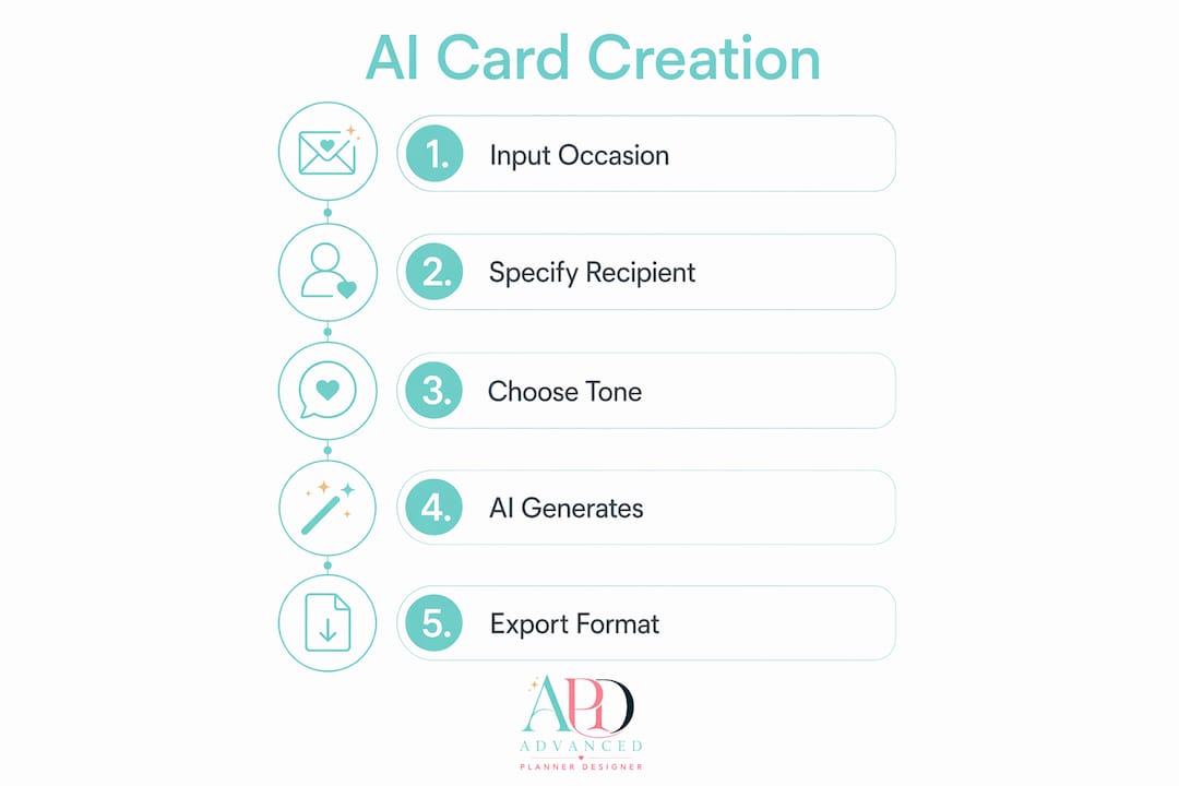 Infographic showing AI holiday card creation steps with key points