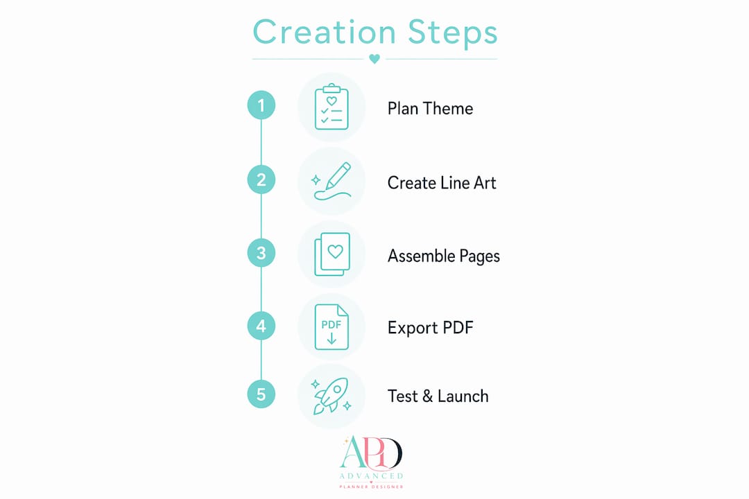 Infographic showing digital colouring book creation steps
