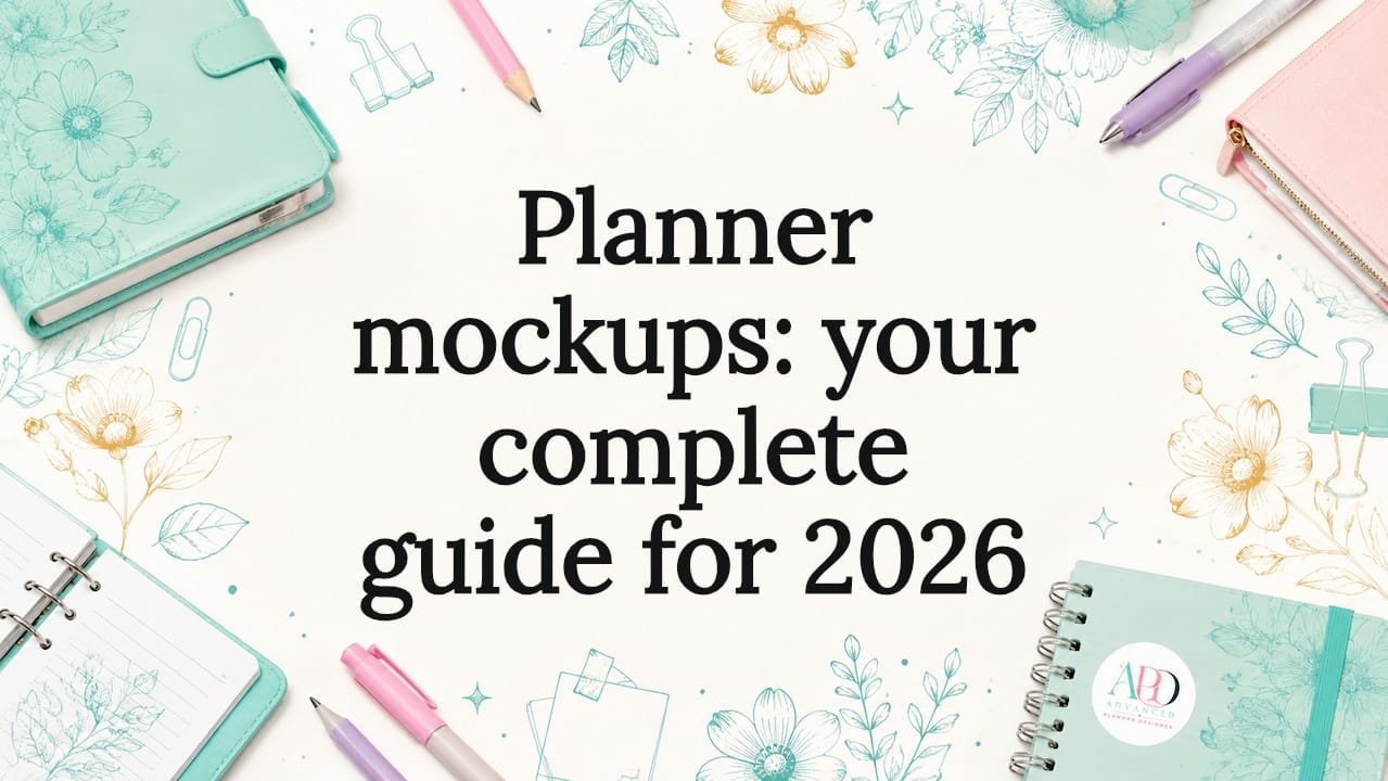 Decorative title card illustration with planners and stationery