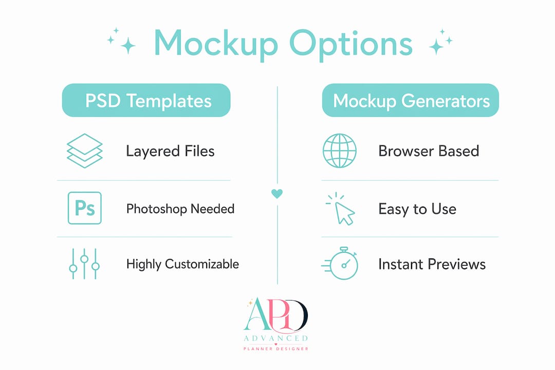 Infographic showing comparison of planner mockup options