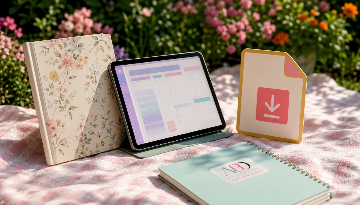 Three planner product types: print, digital, printable