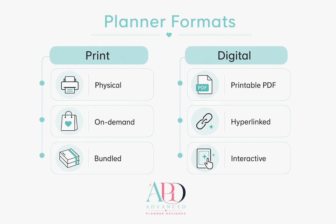 Infographic comparing print and digital planner formats