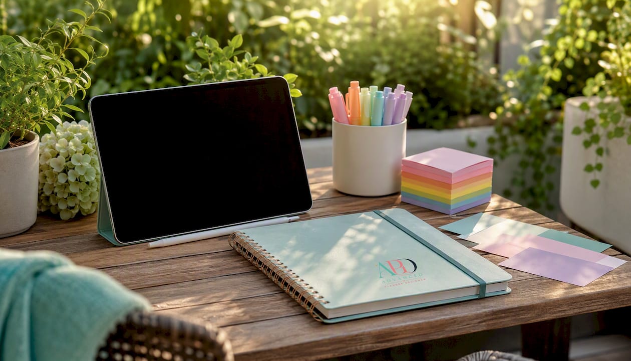 Flat illustration of digital planner workspace