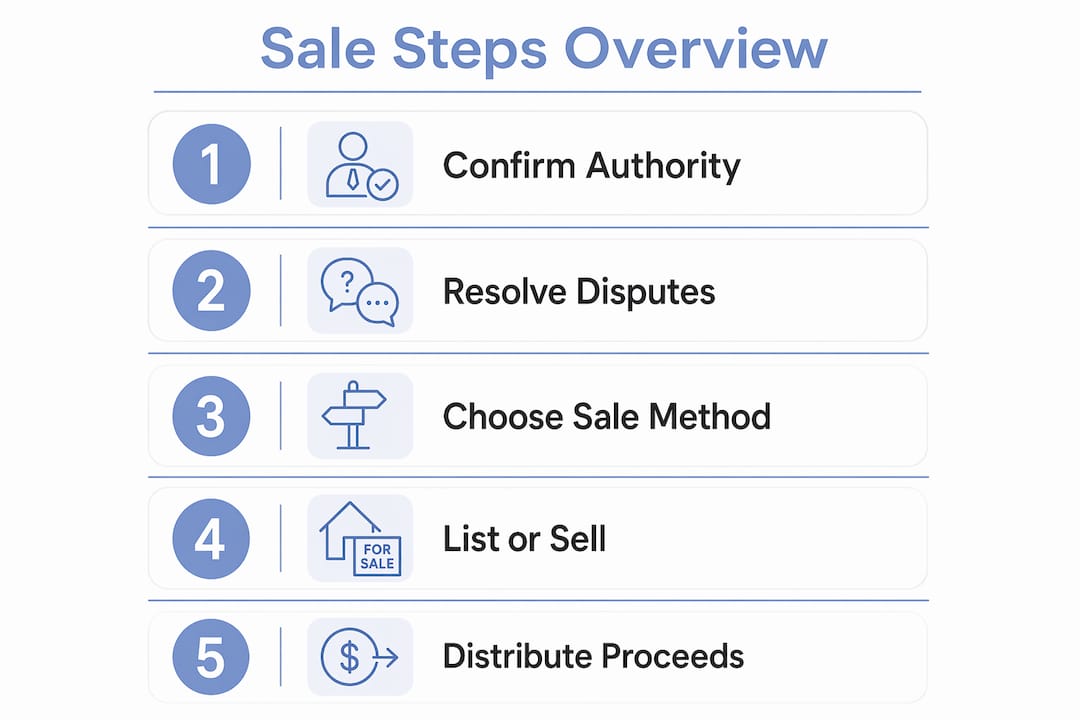 Infographic showing steps to sell inherited property with multiple owners