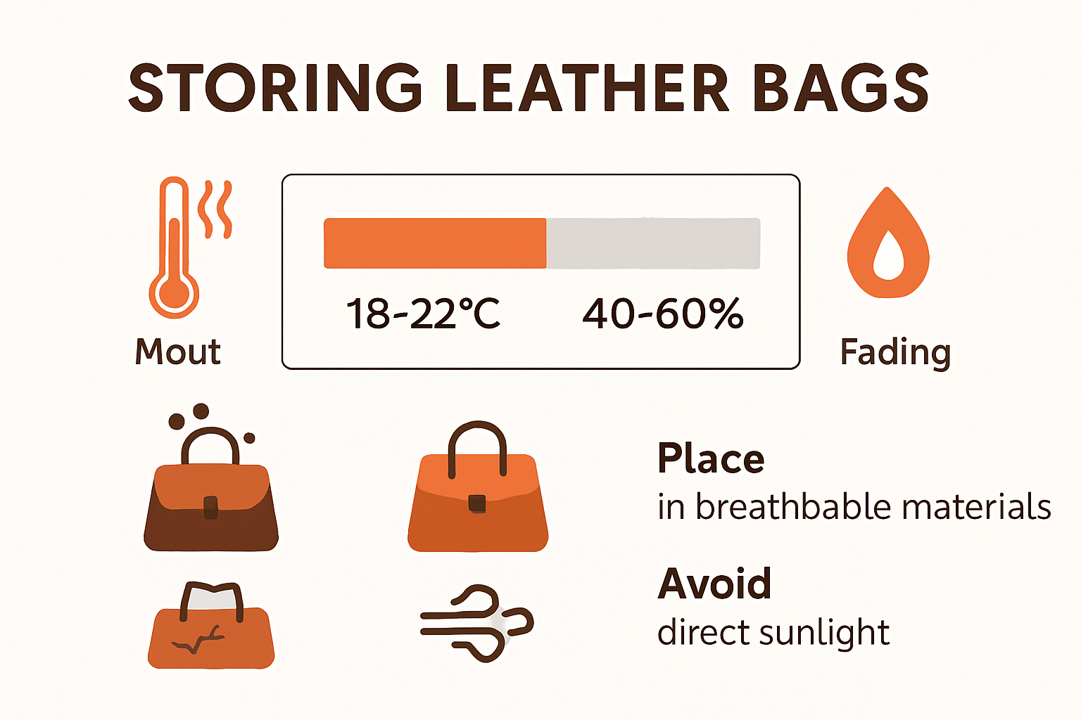 Infographic showing best conditions for leather bag storage