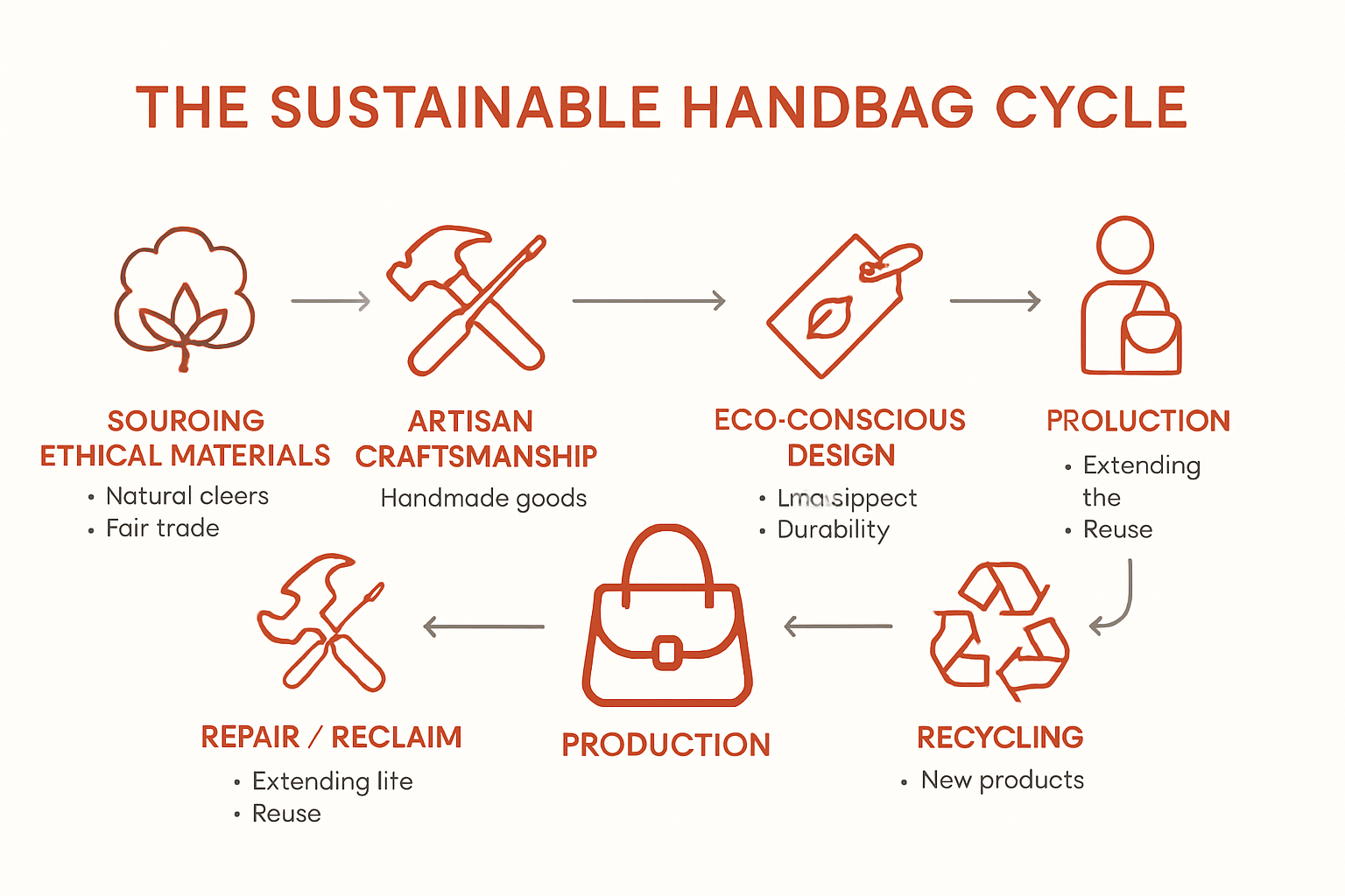 Infographic on sustainable handbag production life cycle