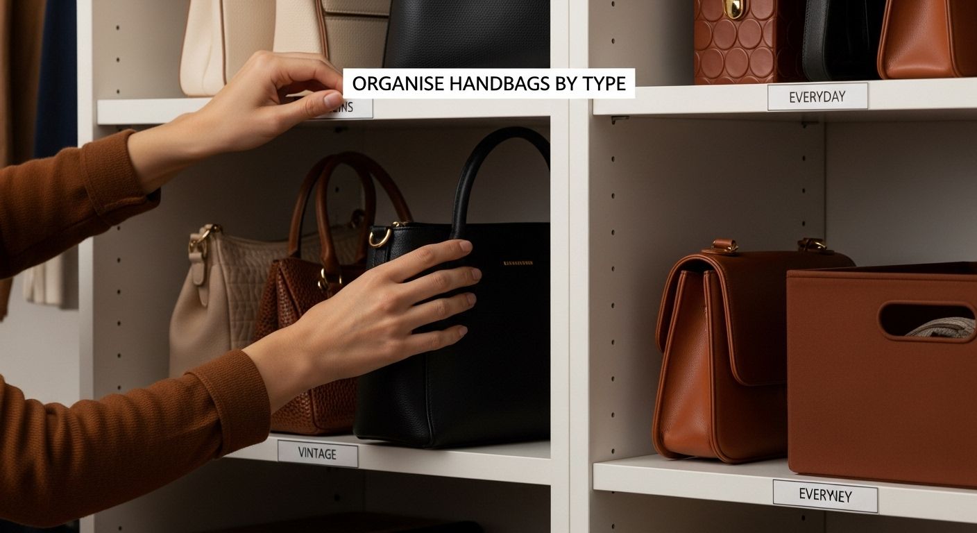 organize handbags shelf