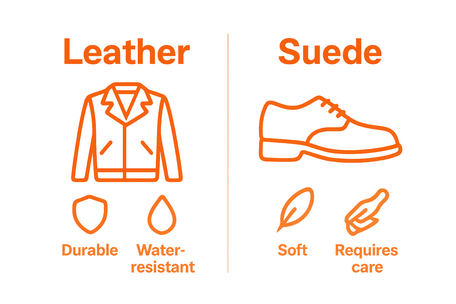 Simple infographic comparing features of leather vs suede