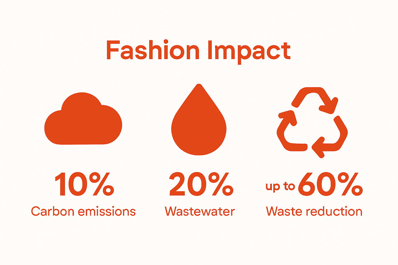 Infographic comparing carbon emissions, water use, and waste in fashion industry